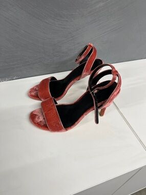 Sandro Velvet Rose Open-Toe Ankle-Strap Heels